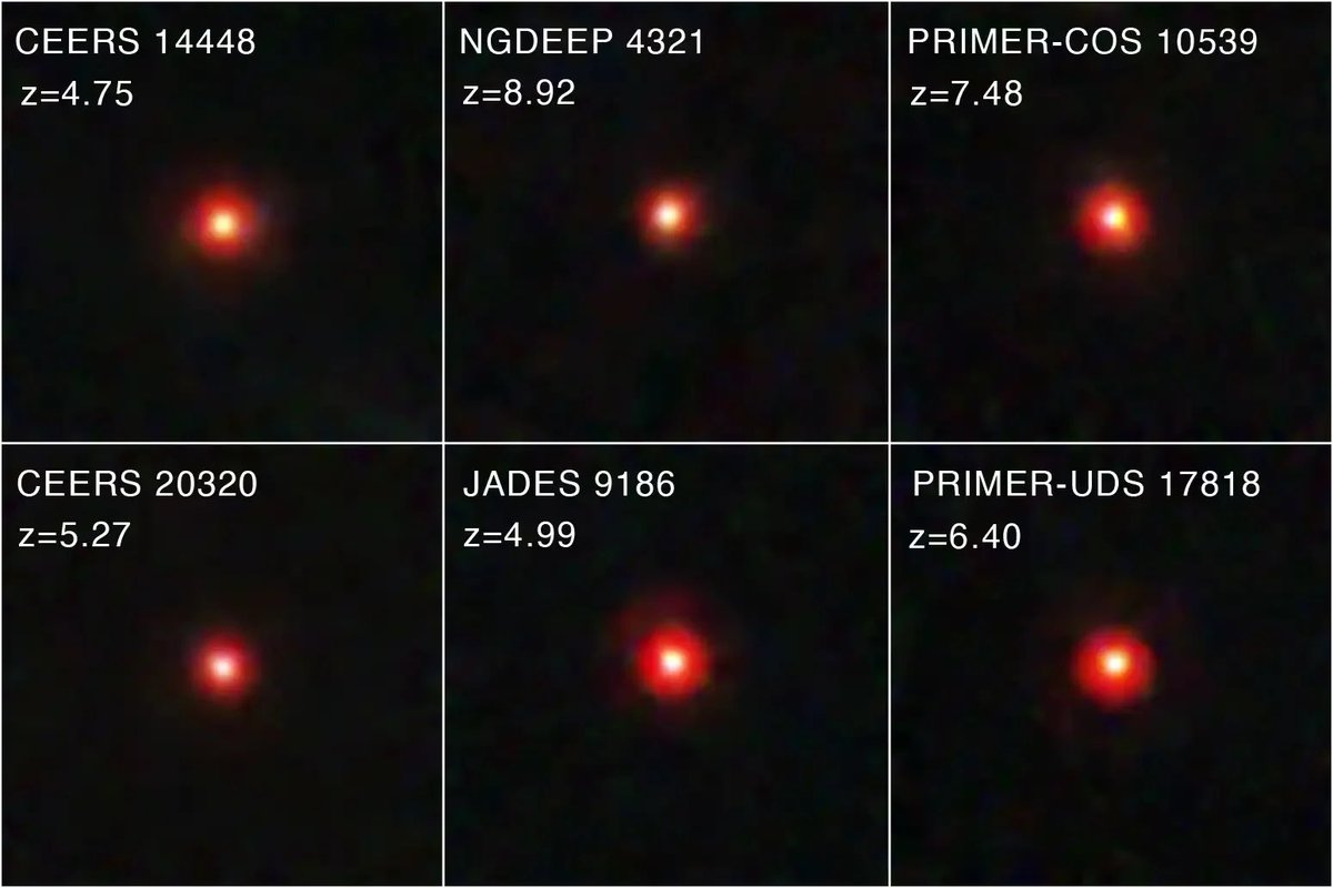 thaisa_sb's tweet photo. 1/3 - Estes são os “Little Red Dots”, observados com o James Webb no primeiro bilhão de anos de idade do Universo.
Explicação: buracos negros supermassivos crescendo rapidamente no centro de galáxias em formação.
#littlereddots #buracosnegros #universo #galaxias #jameswebb https://t.co/j7xwjATMsX