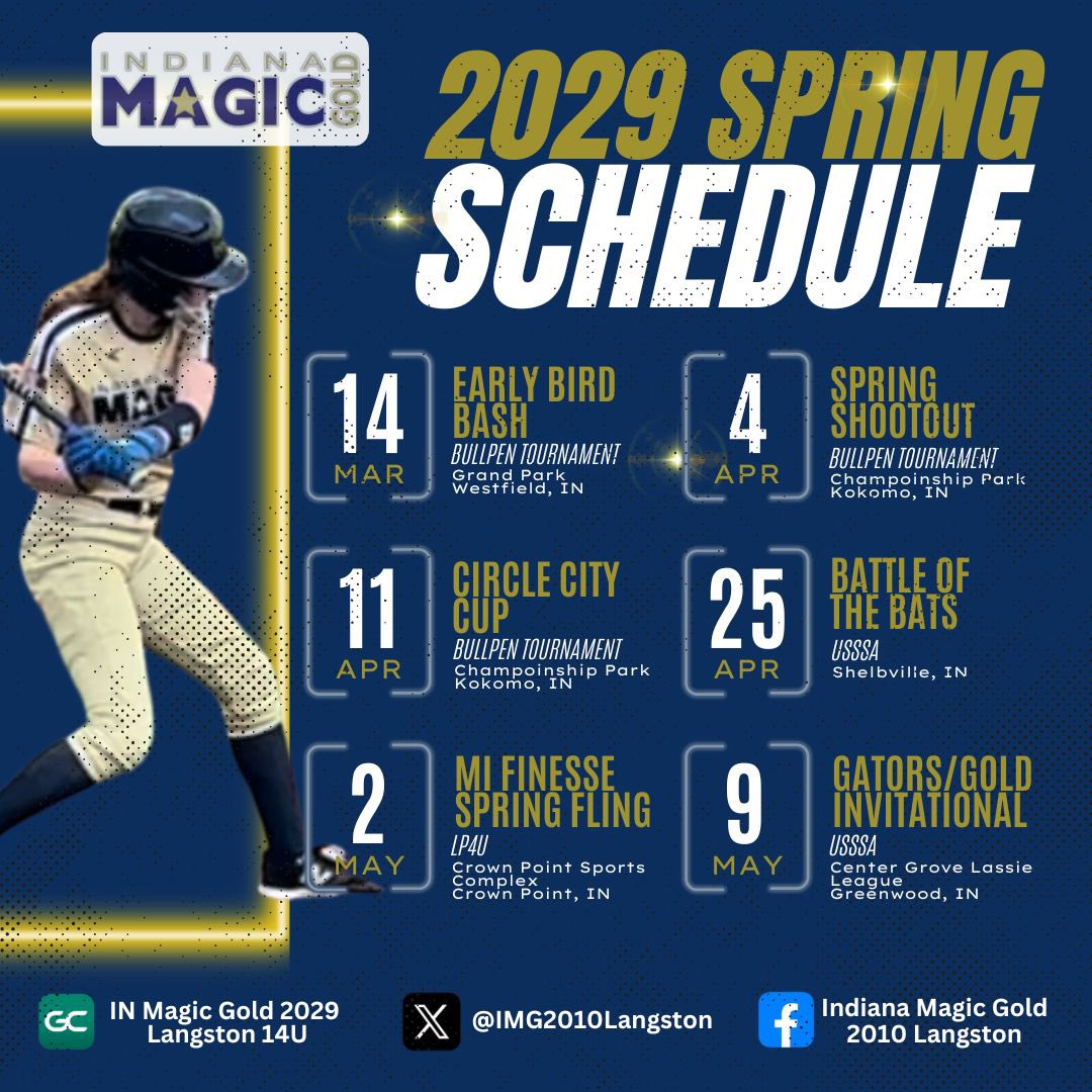 Indiana Magic Gold 2010 Langston (@img2010langston) on Twitter photo UPDATE: Come check out our 2029 Spring Team over the next few months! Finalized schedule is below!! Good luck ladies 💪 <a href="/avery_3_2028/">Avery Langston</a> <a href="/OliviaStarr2010/">Olivia Starr</a> <a href="/Delaney_05_2028/">Delaney Robinson</a> <a href="/PiperWhits37790/">Piper Whitson</a> <a href="/ChloeJ_1011/">Chloe Junkersfeld</a> <a href="/MaddieC_2028/">Madison Campbell</a> <a href="/KJ_Johnson55/">Kinley “KJ” Johnson</a> <a href="/GwenKlun2028/">Gwenavere “G” Klun (2028)</a> <a href="/kastarr11/">kevin starr</a> <a href="/kiley2029/">Kiley Myers #15</a> <a href="/Ava_12_2029/">Ava Lapenta</a> UPDATE: Come check out our 2029 Spring Team over the next few months! Finalized schedule is below!! Good luck ladies 💪 <a href="/avery_3_2028/">Avery Langston</a> <a href="/OliviaStarr2010/">Olivia Starr</a> <a href="/Delaney_05_2028/">Delaney Robinson</a> <a href="/PiperWhits37790/">Piper Whitson</a> <a href="/ChloeJ_1011/">Chloe Junkersfeld</a> <a href="/MaddieC_2028/">Madison Campbell</a> <a href="/KJ_Johnson55/">Kinley “KJ” Johnson</a> <a href="/GwenKlun2028/">Gwenavere “G” Klun (2028)</a> <a href="/kastarr11/">kevin starr</a> <a href="/kiley2029/">Kiley Myers #15</a> <a href="/Ava_12_2029/">Ava Lapenta</a>
