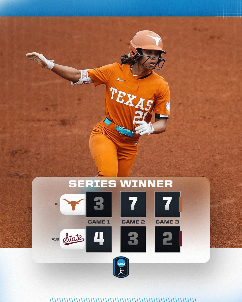 SERIES W FOR THE LONGHORNS 🤘

No. 1 <a href="/TexasSoftball/">Texas Softball</a> gets the 2-1 series win over No. 18 Mississippi State!

#NCAASoftball