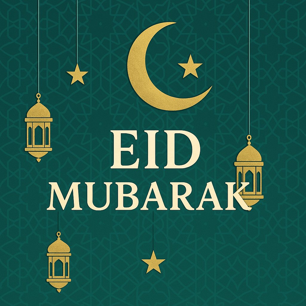 Eid Mubarak! 🌙 May Allah accept our prayers &amp; fill our hearts with peace. Let’s remember our brothers &amp; sisters in Palestine &amp; around the world—may Allah grant them justice &amp; ease. This life is a test; our faith &amp; unity will carry us through. 🤲 #EidMubarak #PrayForPalestine