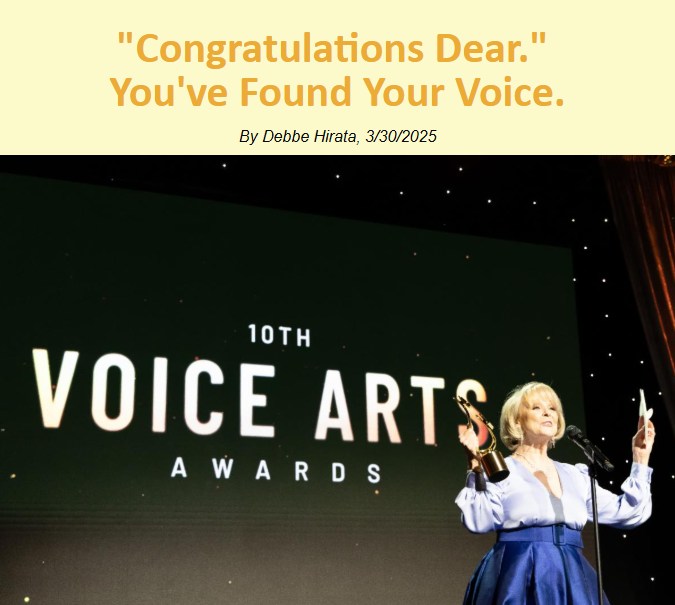 Joan Baker (@joanthevoice) on Twitter photo <a href="/debbehirata/">Debbe Hirata</a> is a rare gem in #voiceacting, bringing every script to life with heart & authenticity. A 10x <a href="/VoiceArtsAward/">Voice Arts</a> ® winner, her journey is shaped by curiosity & passion. But 2 offstage words "Congratulations, dear" became unforgettable.
Read why: sovas.org/debbe-hirata-4/ <a href="/debbehirata/">Debbe Hirata</a> is a rare gem in #voiceacting, bringing every script to life with heart & authenticity. A 10x <a href="/VoiceArtsAward/">Voice Arts</a> ® winner, her journey is shaped by curiosity & passion. But 2 offstage words "Congratulations, dear" became unforgettable.
Read why: sovas.org/debbe-hirata-4/