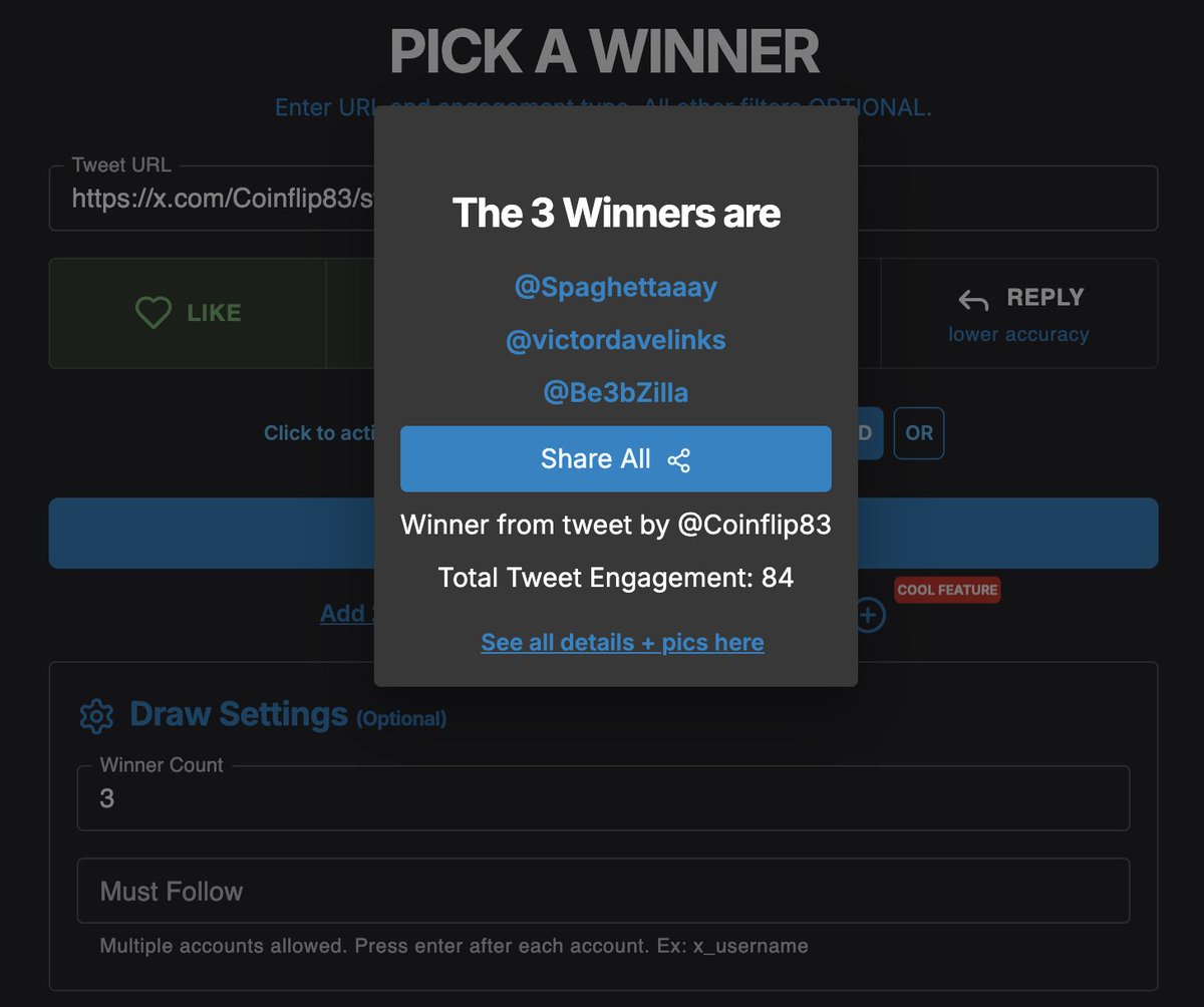 We've got our winners! 🙌

<a href="/Spaghettaaay/">Spagℏettaaay.ℏ ⸮⌐🟣﹏🟣?🎤 ◙▒◙ ♫♩♬</a> 100 $HBAR + Whitelist
<a href="/victordavelinks/">Davelinks04 🧫🧠</a> Whitelist
<a href="/Be3bZilla/">Beeb🦈</a> Whitelist

I'm going to DM you guys asap! 💌

Thanks everyone who participated! To all who didn't win this time - good luck on the next one, this wasn't the last giveaway! 🔥