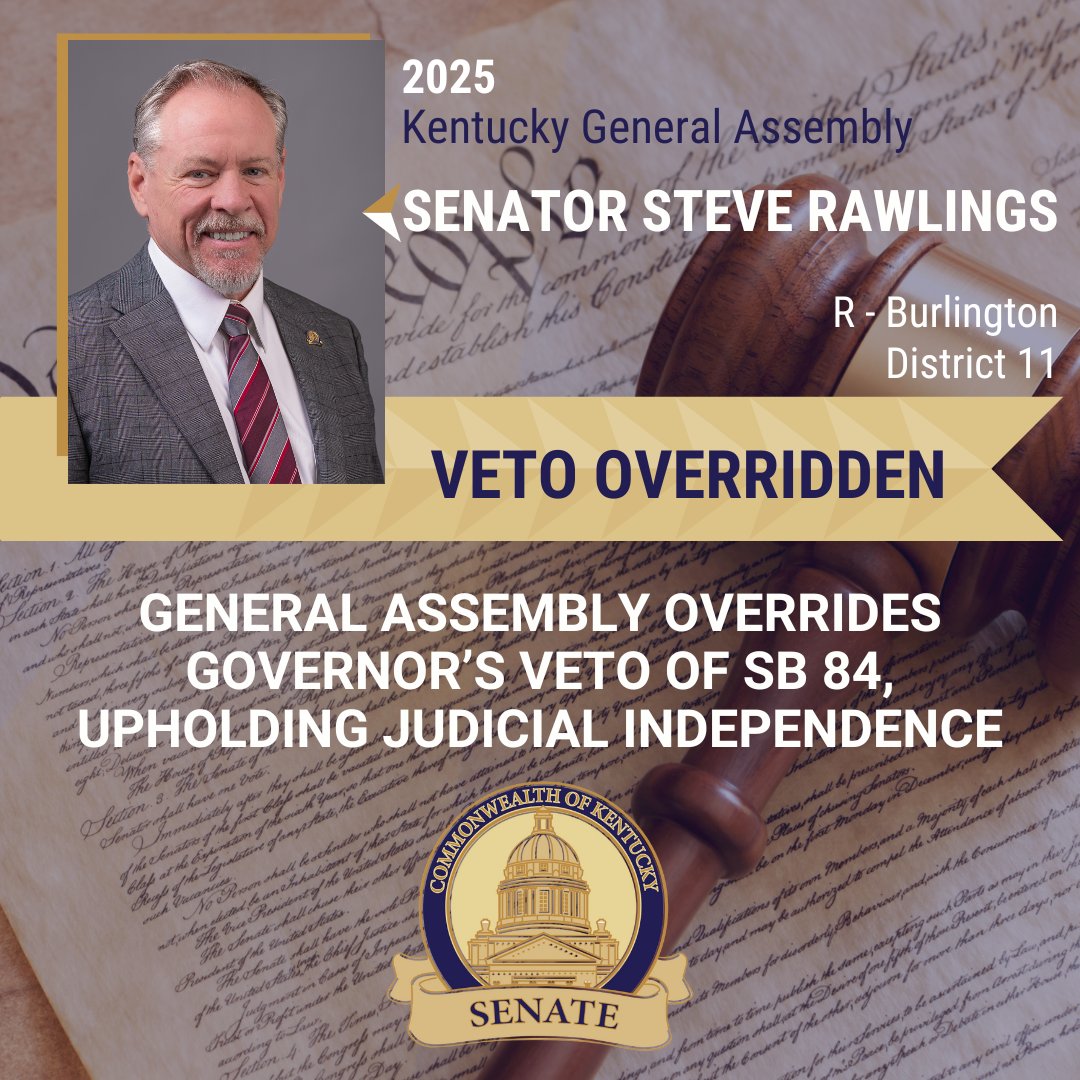 FRANKFORT, KY (March 30, 2025)—The Kentucky General Assembly has voted to override the Governor’s veto of Senate Bill 84 (SB 84) to ensure that courts, not bureaucratic agencies, retain the final authority in interpreting state laws. The bill, sponsored by Sen. Steve Rawlings,