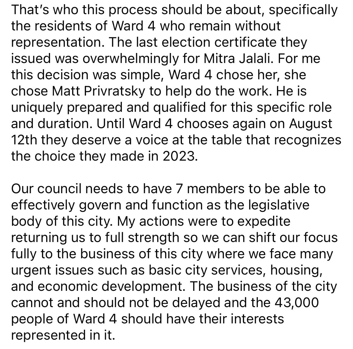 My statement on council action last week around the interim Ward 4 process. 
facebook.com/share/p/18aCZZ…?