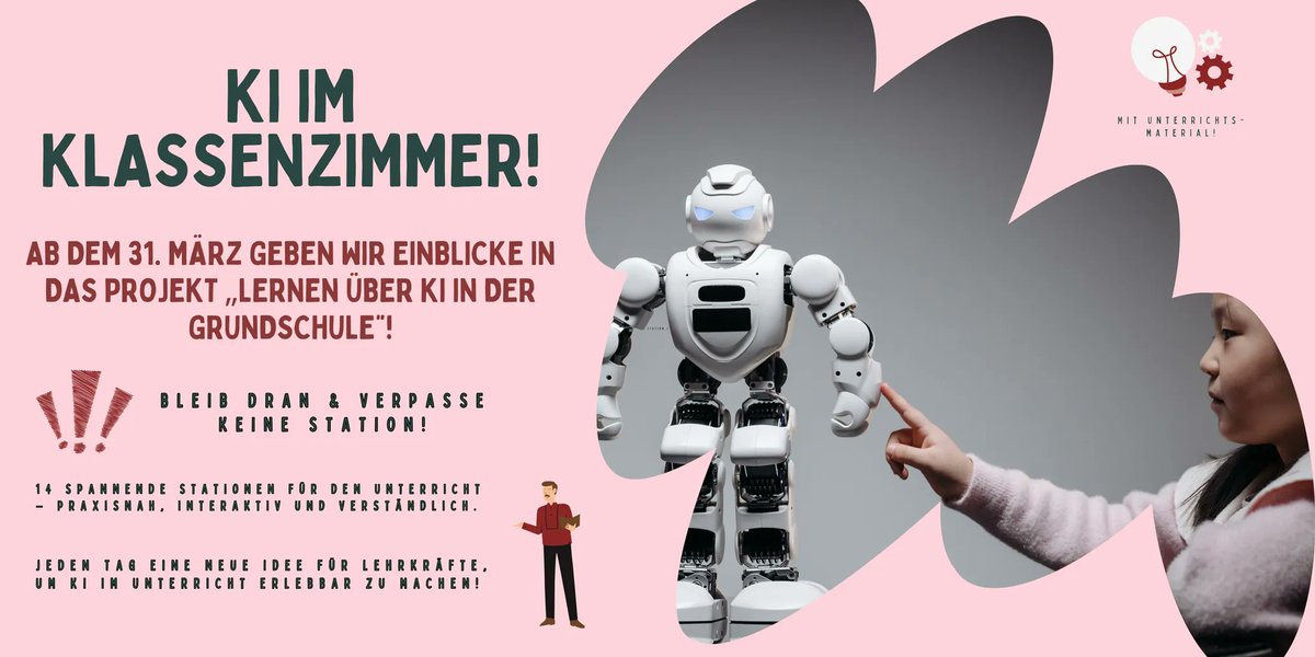🧠 KI zum Anfassen – für Grundschüler:innen!

🎓Ab dem 31. März stellen meine Studis 14 kreative Unterrichtsstationen vor, und stellen ihr Material zur Verfügung.

Folgt uns, um keine Station zu verpassen!
🚀 #Diklusion #KI #LLM #Grundschule #Unterrichtsideen