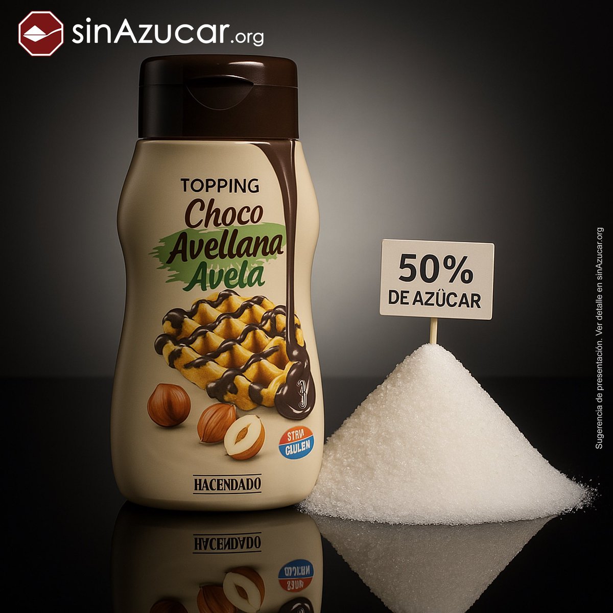 El topping de choco-avellana del Mercadona contiene un 50% de azúcar.