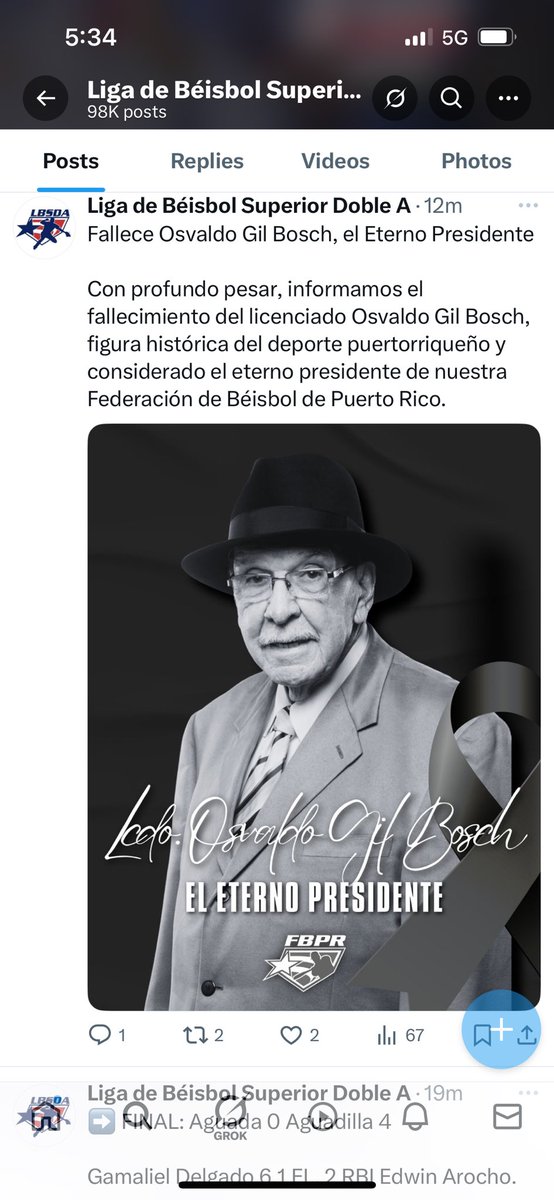jestevesT2's tweet photo. Murió este varón!!Estos ya no los hacen!!Despues que nació rompieron el molde!!El eterno presidente de la Federación de Béisbol de PR!!🙏🙏 https://t.co/CLCsFbVdOV