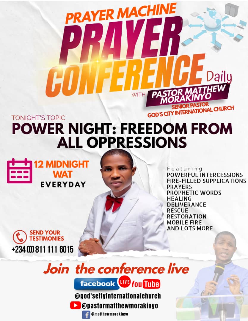 GCIC_Powertouch's tweet photo. Join us live for tonight's prayer conference themed: POWER NIGHT: FREEDOM FROM ALL OPPRESSIONS
Kindly keep your bottle of oil and water and communion materials close

Prayer machine will be streamed live across our social media platforms as well as the Senior Pastor pages https://t.co/kEgeLgBxUn