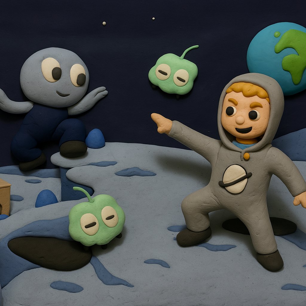 "Mio and Remo stepped out of the spaceship and began to bounce and hop around with a pair of moon mites" 🌕