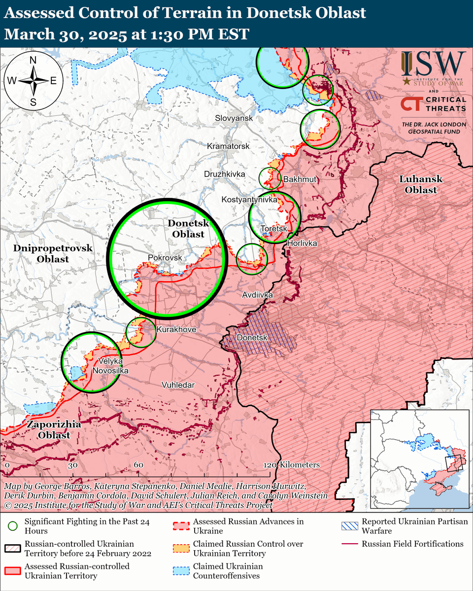 TheStudyofWar's tweet photo. NEW: US President Donald Trump expressed willingness to introduce additional sanctions targeting Russian oil and secondary sanctions against buyers of Russian oil if Russian President Vladimir Putin does not make progress towards a general ceasefire, including a ceasefire for land warfare in the near future. ⬇️

▪️ Trump stated during a phone call with NBC News on March 30 that he is "angry and pissed off" at Putin for disparaging Ukrainian President Volodymyr Zelensky's legitimacy as the leader of Ukraine.

▪️ Trump stated that if the United States and Russia are unable to "make a deal" – possibly referring to a general ceasefire or long-term peace in Ukraine – then the United States will place secondary sanctions on all "oil coming out of Russia." Trump stated that the United States will put a "25 percent tariff on all oil, a 25- to 50-point tariff on all [Russian] oil."

▪️ Trump stated that the United States will not allow companies or countries that purchase Russian oil to "do business" in the United States and that the United States could begin imposing secondary sanctions within the next month if Russia, Ukraine, and the United States do not conclude a ceasefire agreement. Trump stated that he will speak with Putin at an unspecified time later this week.

Putin reiterated long-standing Russian claims that Zelensky is the illegitimate leader of Ukraine on March 28.

ISW previously noted that the Kremlin's ongoing effort to characterize the Ukrainian government as an illegitimate negotiating partner casts serious doubt on the Kremlin's willingness to negotiate in good faith about a settlement of the war and sets informational conditions for Russia to violate any future peace agreement on the grounds that the Ukrainian government had no legal right to conclude it.