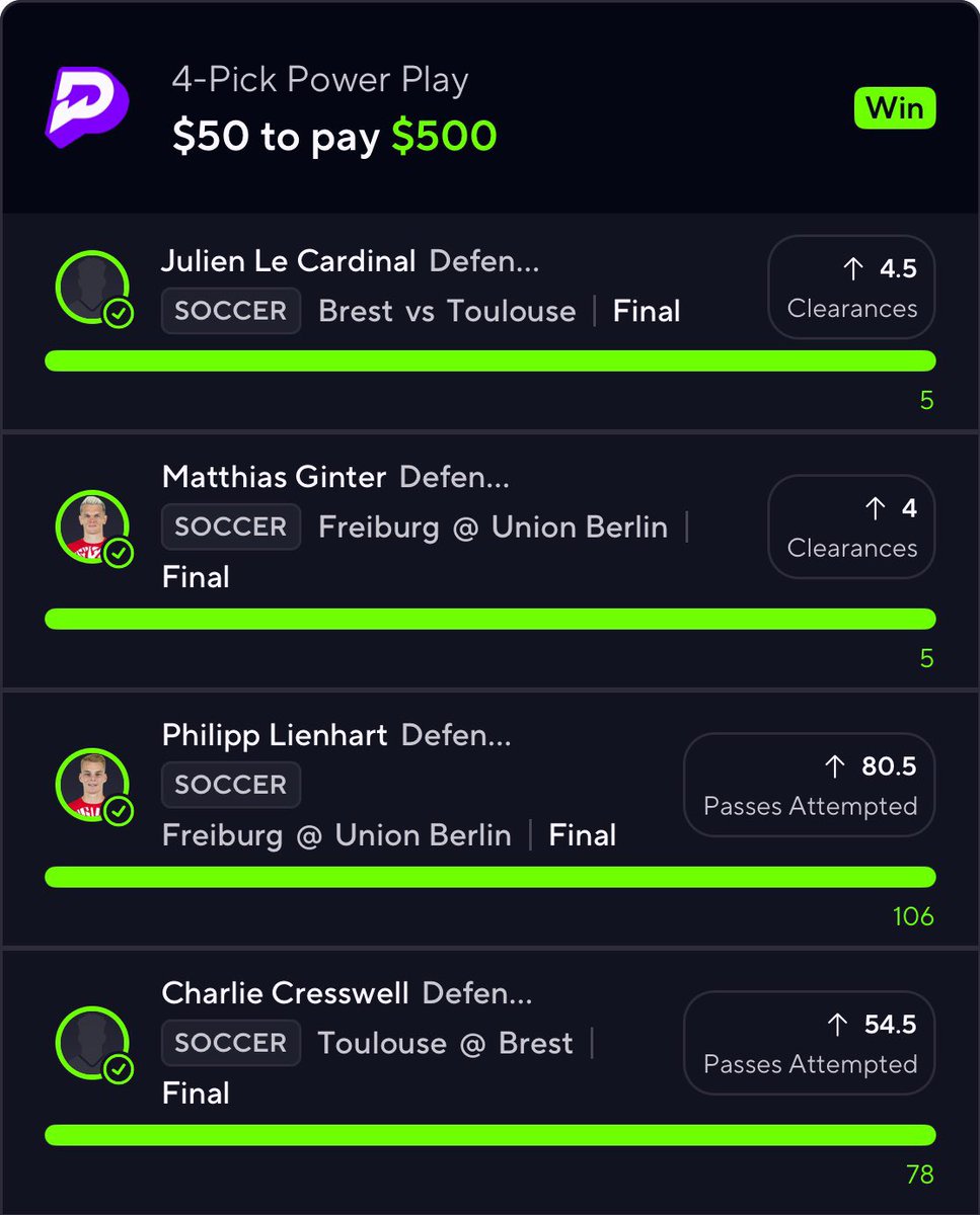 PotdPrizepicks's tweet image. $100 or FREE VIP💯 to 3 people that RT/LIKES

SWEPT DAY🧹Heater continues🔥
All Glory to GOD💚

Recap 8/8✅ 
Julien over Clear✅
Ginter over Clear✅
Jubal over Passes✅
Lefort over Passes✅
Lamine over Shots✅
Haaland over Shots✅
Lienhart over Passes✅
Cresswell over Passes✅