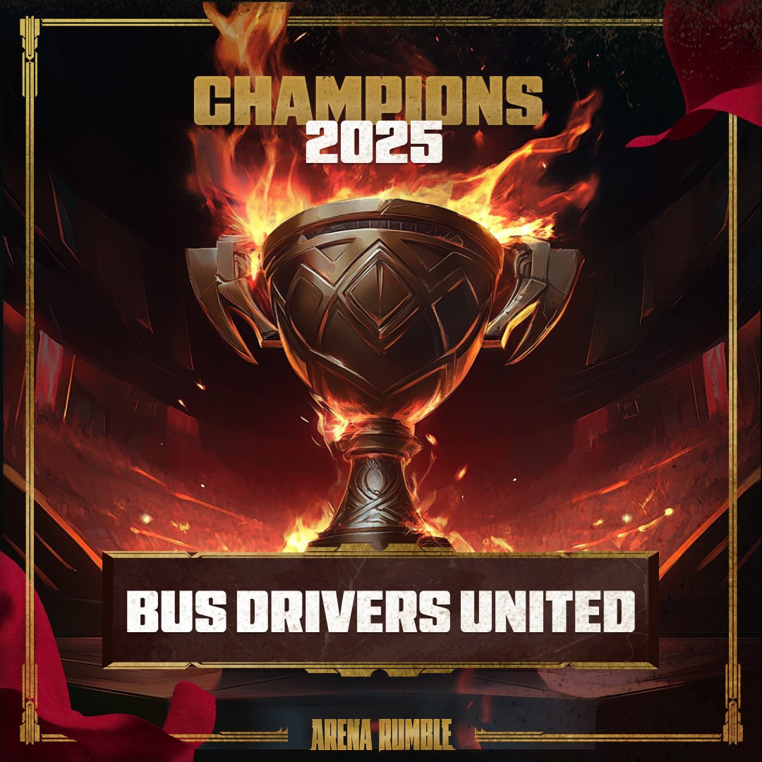 Die Gewinner vom Arena Rumble 2025 heißen "Bus Drivers United" und sind ein Community Team. 

🏆 Bus Drivers United
🥈 Inter Miami (<a href="/thebausffs/">Thebausffs</a> &amp; Kyqo)
🥉 Aufziehender Sturm (<a href="/LPGjustJohnny/">Johnny</a> &amp; <a href="/bladeshow_/">Pius Cornelius</a> )

Es war das by far beste Turnier, was ich veranstaltet habe. Danke 🫶🏻