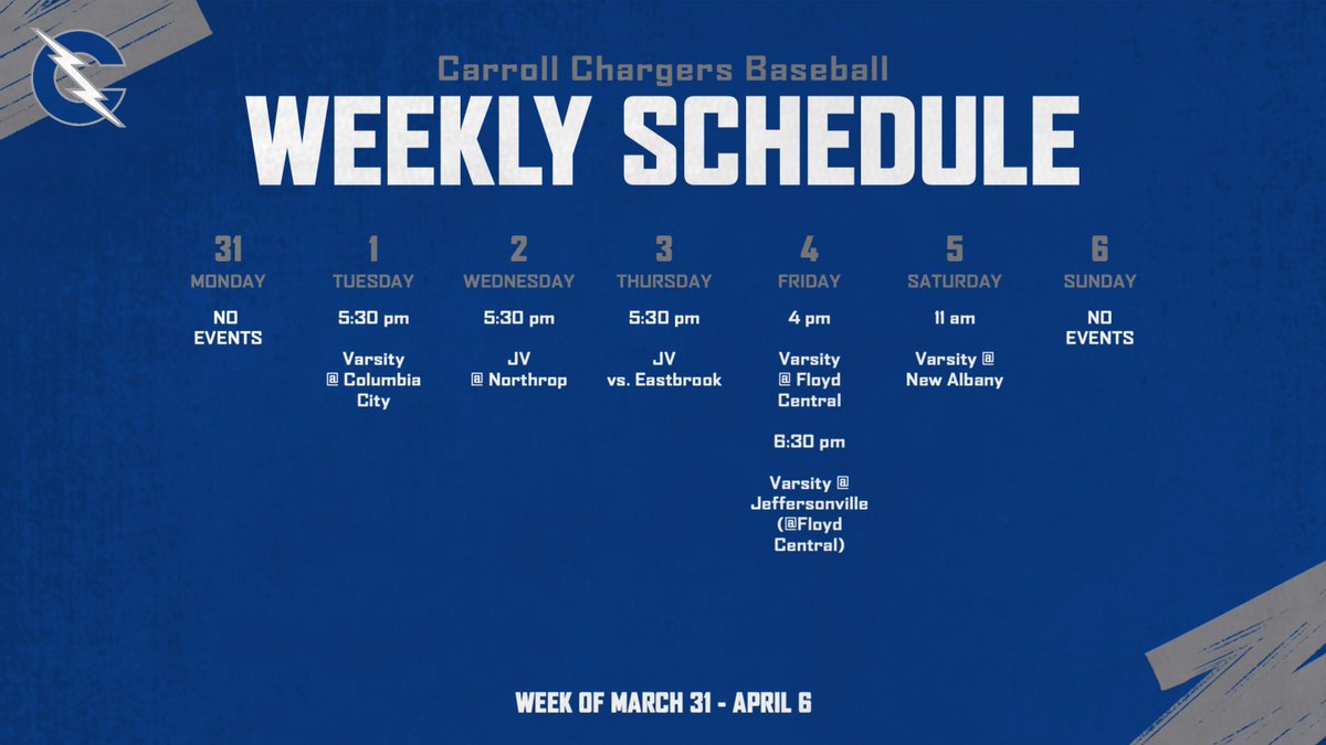 This Week in Charger Baseball!

#WeAreCarroll |#ChargingOnToVictory |
#HereComeTheChargers | #GoChargers |
#MUDITA | #LET