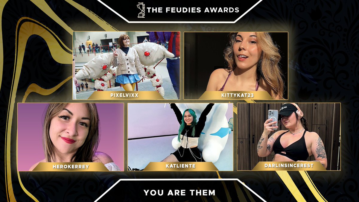Gamers Feud (@gamersfeud) on Twitter photo Announcing your nominees for You Are Them, the best streamer of the last year who elevated themself & their content
<a href="/Pixel_Vixx/">PixelVixx</a>
<a href="/Kittykat23JB/">Justine Bijou</a>
<a href="/herokerrey/">herokerrey ➡️ Twitchcon</a>
<a href="/katlienteee/">Kat ➡️ CR3 Coming Soon...</a>
<a href="/DarlinSincerest/">🥀 Audree 🥀</a>
Voting is open now! Make sure to submit your vote.
gamersfeud.com/feudies
#FeudiesAwards Announcing your nominees for You Are Them, the best streamer of the last year who elevated themself & their content
<a href="/Pixel_Vixx/">PixelVixx</a>
<a href="/Kittykat23JB/">Justine Bijou</a>
<a href="/herokerrey/">herokerrey ➡️ Twitchcon</a>
<a href="/katlienteee/">Kat ➡️ CR3 Coming Soon...</a>
<a href="/DarlinSincerest/">🥀 Audree 🥀</a>
Voting is open now! Make sure to submit your vote.
gamersfeud.com/feudies
#FeudiesAwards