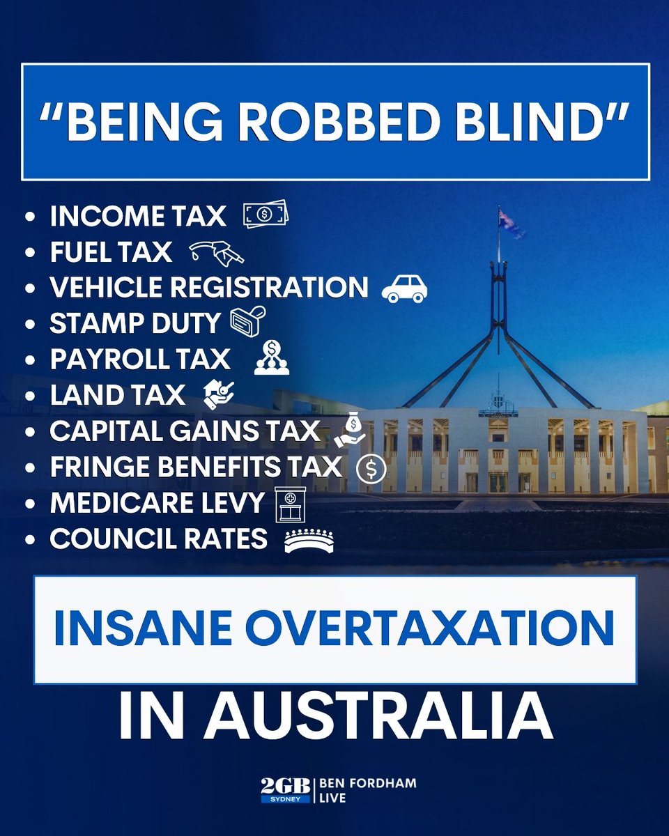 BenFordhamLive's tweet image. This is getting out of control !

We’ve gone through all the different taxes the average Aussie is hit with.

You won’t believe how many there are.

Listen to the full list HERE.

🎧omny.fm/shows/ben-ford…🎧