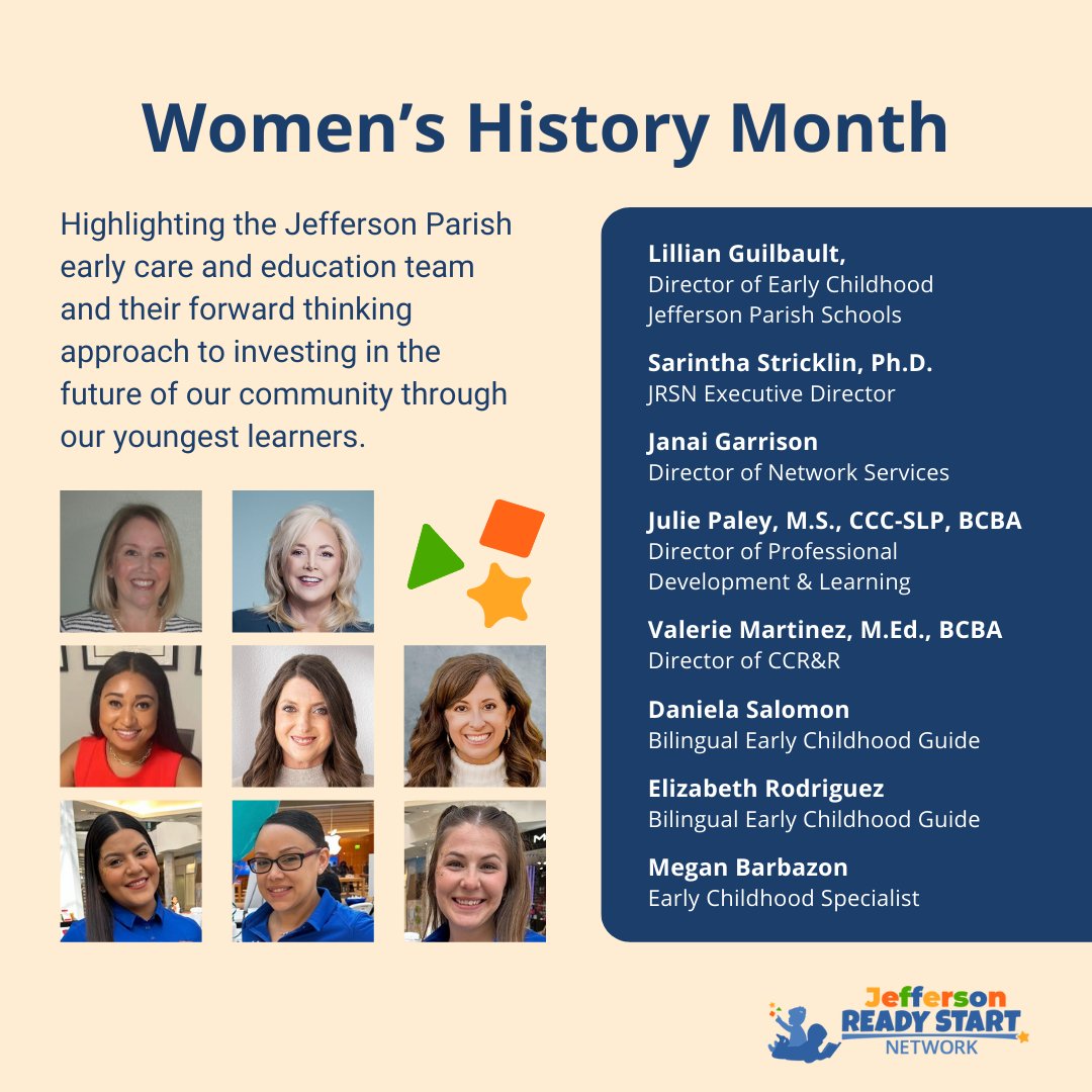 This Women's History Month, we're spotlighting the Jefferson Parish early care and education team. These dedicated women are working to advance our community by investing in the future — our children. #WomensHistoryMonth #ECEisEssential
