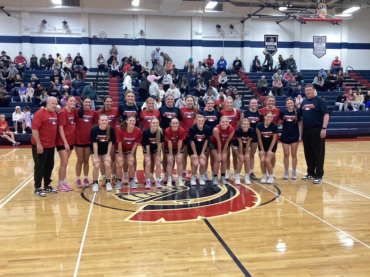 Today’s teams from the ⁦<a href="/SWCCSpartans/">Southwestern Spartans</a>⁩ girls all-star game. The Blue team coached by Thad Streit edged the Red Team coached by Brian Eisbach, 59-57, on a basket with :02 left by 6-2 sophomore Kenzley Bruck of Harlan.