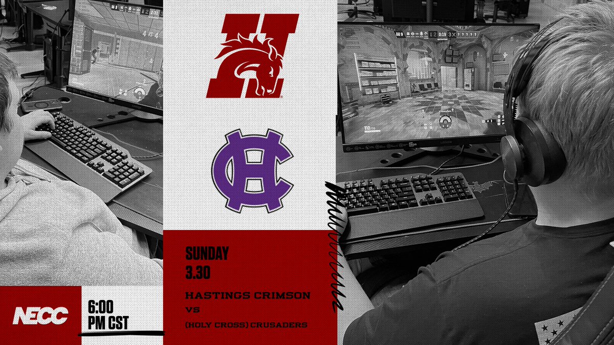 Get ready for Rainbow Six Siege as No. 1 Hastings Crimson take on the No. 4 Holy Cross Crusaders in NECC Conference Semifinal action! Tune in at 6:00 PM CST for an epic showdown. #GoBroncos #GDTBAB

Watch live: twitch.tv/HastingsCollege