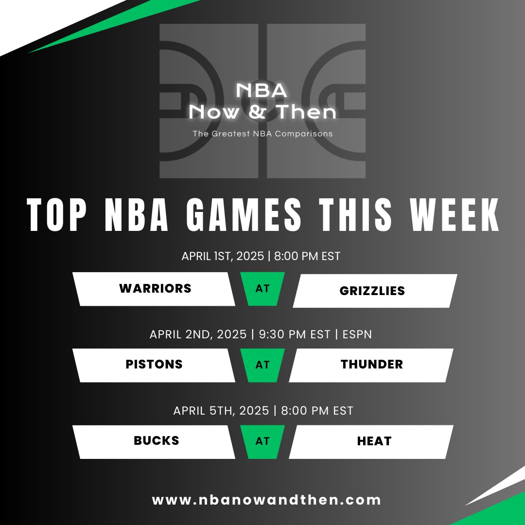 BBallNowandThen's tweet photo. NBA Now and Then weekly games of the week.
#DubNation #BackToTheGrind
#DetroitBasketball #ThunderUp
#FearTheDeer #HEATNation #nbanowandthen #nbacomparison #NBA #NBATwitter #NBAPodcast https://t.co/nzi0Kxiayb