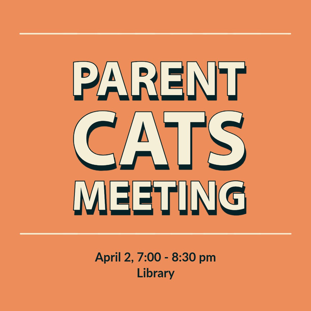 𝗝𝗼𝗶𝗻 𝗨𝘀 𝗳𝗼𝗿 𝘁𝗵𝗲 𝗡𝗲𝘅𝘁 𝗣𝗮𝗿𝗲𝗻𝘁 𝗖𝗔𝗧𝗦 𝗠𝗲𝗲𝘁𝗶𝗻𝗴!
📅 𝗪𝗵𝗲𝗻: This Wednesday at 7:00 PM
📍 𝗪𝗵𝗲𝗿𝗲: LHS Library

We look forward to seeing you there!