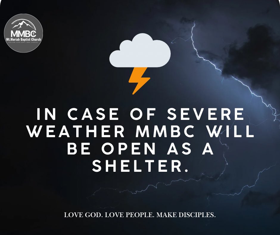 With thunderstorms and severe weather in the forecast, MMBC will be open as a shelter for anyone in need of a safe place. If you or someone you know needs shelter, please come by.

Stay safe, check on your neighbors, and let’s look out for one another. 

MMBC