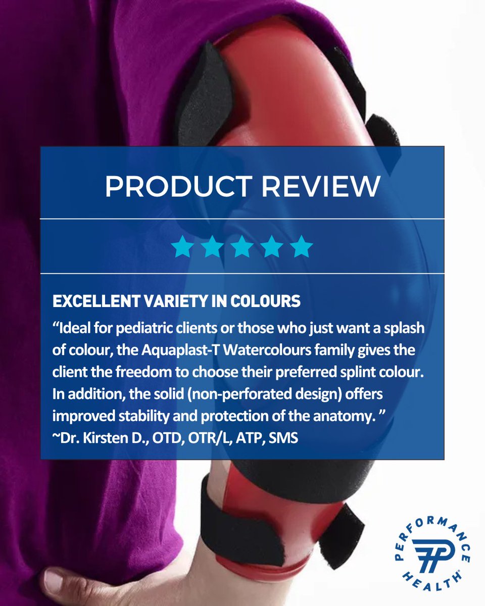 PerformHealthAU's tweet image. ⭐⭐⭐⭐⭐ Review! 

Dr. Kristen D. loves the Rolyan Aquaplast-T Watercolours Thermoplastic Splinting Material! Check out her review to help with your purchase decision. 

Learn more and shop now: brnw.ch/21wRG8P

#Splinting #FiveStarReview #RolyanSplinting