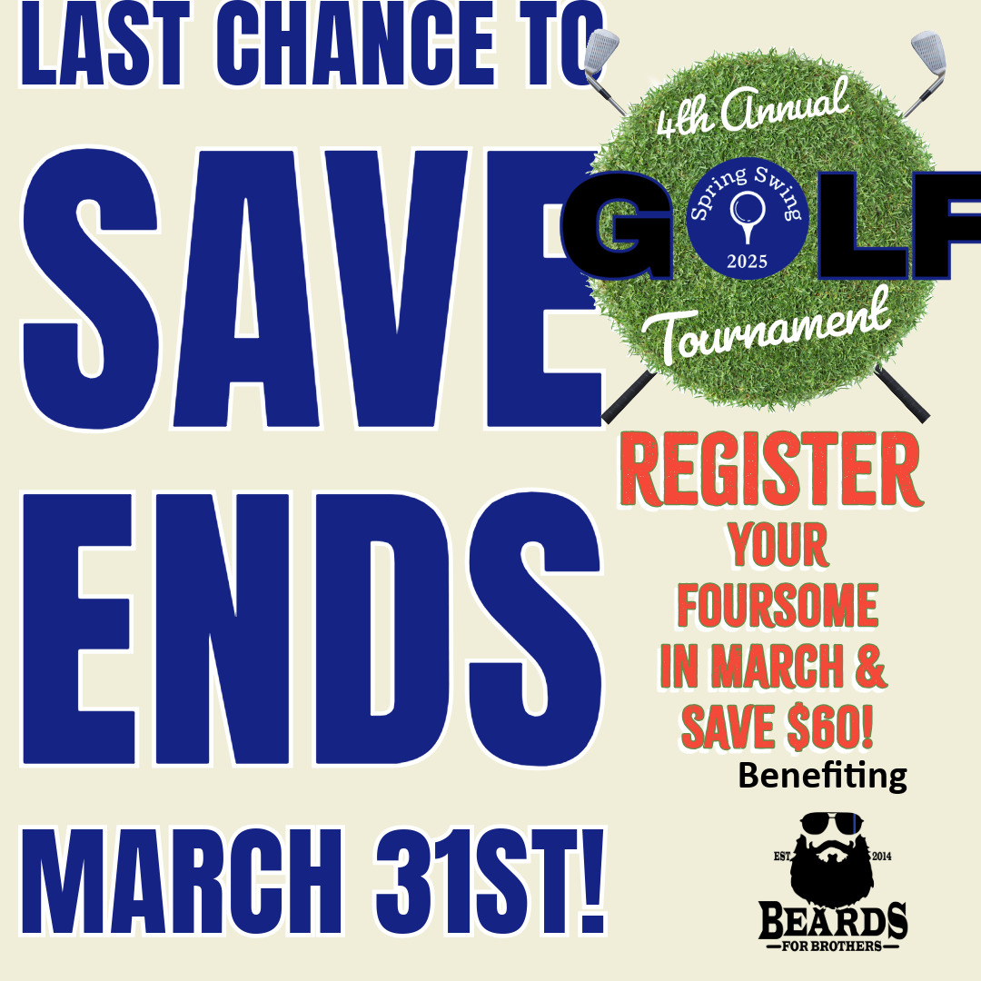 LAST CHANCE!  

⛳Save $60 on this year's Spring Swing benefiting Beards for Brothers Lancaster County Pa if you register your foursome by March 31st!  Go to:  hartzpt.com/spring-swing/
#HARTZPTSpringSwing #golftournament