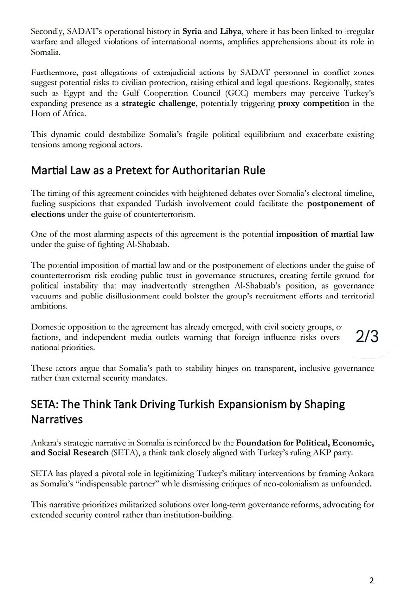 GlosoyaOrg's tweet image. 🔴 BREAKING!
A Must Read & Share Analysis about Turkey’s Dangerous Gamble in Somalia 🚨
Why the new bilateral agreement between Erdoğan & Hassan Sheikh is raising concerns about Somalia’s sovereignty, with Turkey’s SADAT paramilitary forces taking a frontline role in the…