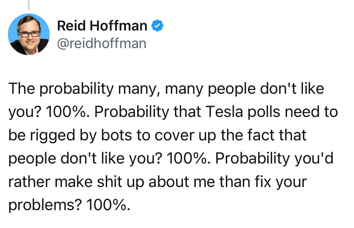DemocraticWins's tweet photo. BREAKING: Elon Musk tried to roast Democrat Reid Hoffman and his reply was perfect. This is incredible. https://t.co/uQsBuA77DQ