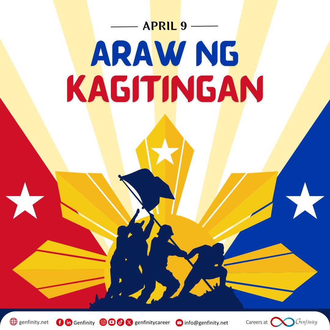genfinitycareer's tweet image. Tomorrow, on Araw ng Kagitingan, we honor the valiant heroes who displayed unmatched courage for our nation. Their bravery and sacrifice remain etched in our hearts forever.
 
#Genfinity #EnablingExcellence #ArawNgKagitingan #ValorAndHonor #DayOfValor2025