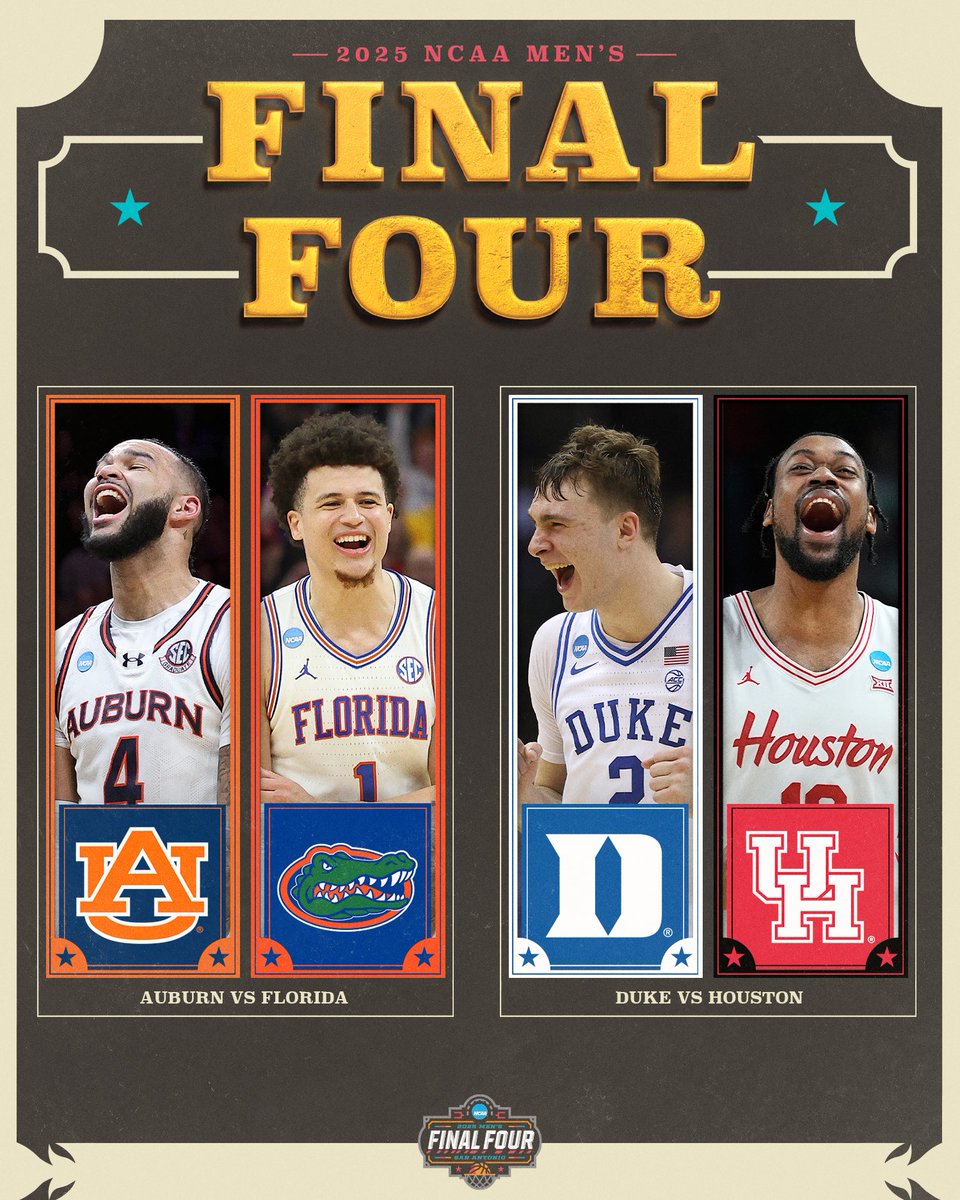 And Then There Were Four! 🏀

👉 on.ncaa.com/2025MBBBracket
🏆 on.ncaa.com/MFF
🎟️ on.ncaa.com/Mens-Final-Fou…

#MFinalFour