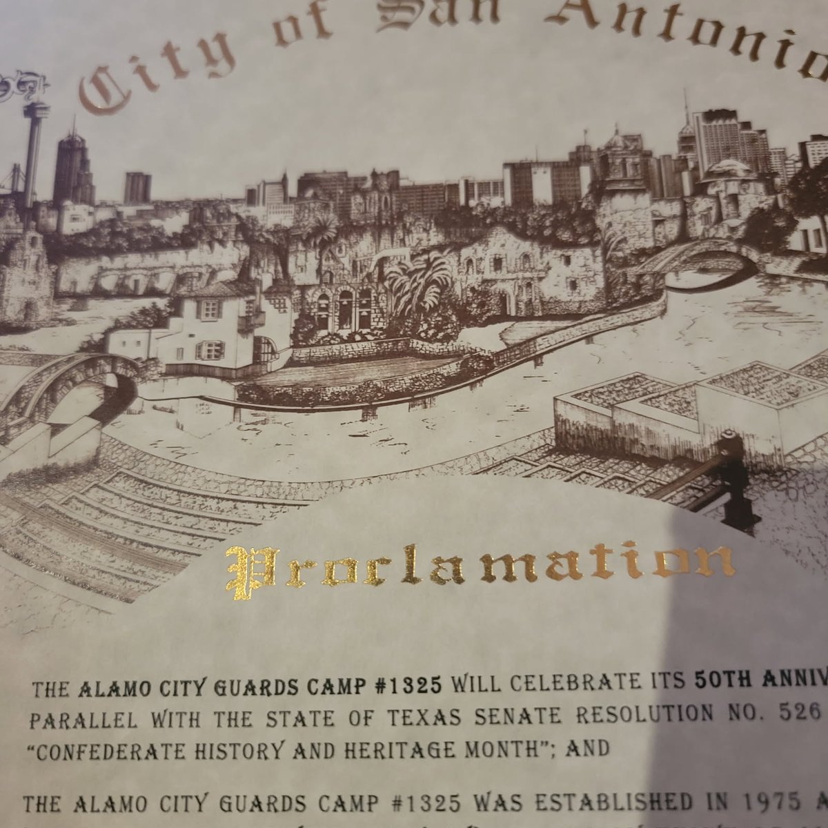 Acg1325's tweet photo. Sharing our proclamation with the Texas Division Sons Of Confederate Veterans Executive Committee this past Saturday! #AlamoCityGuardsDay #ThisIsNotAPrank #ConfederateHistoryAndHeritageMonth #AlamoCityGuards1325 #AprilFirst #SonsofConfederateVeterans #JoinTheGuards https://t.co/LEHMUiv2ux