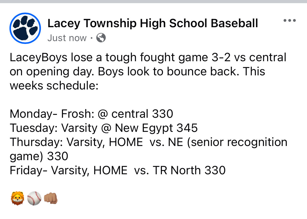 Lacey Township High School Baseball (@laceybaseball) on Twitter photo 