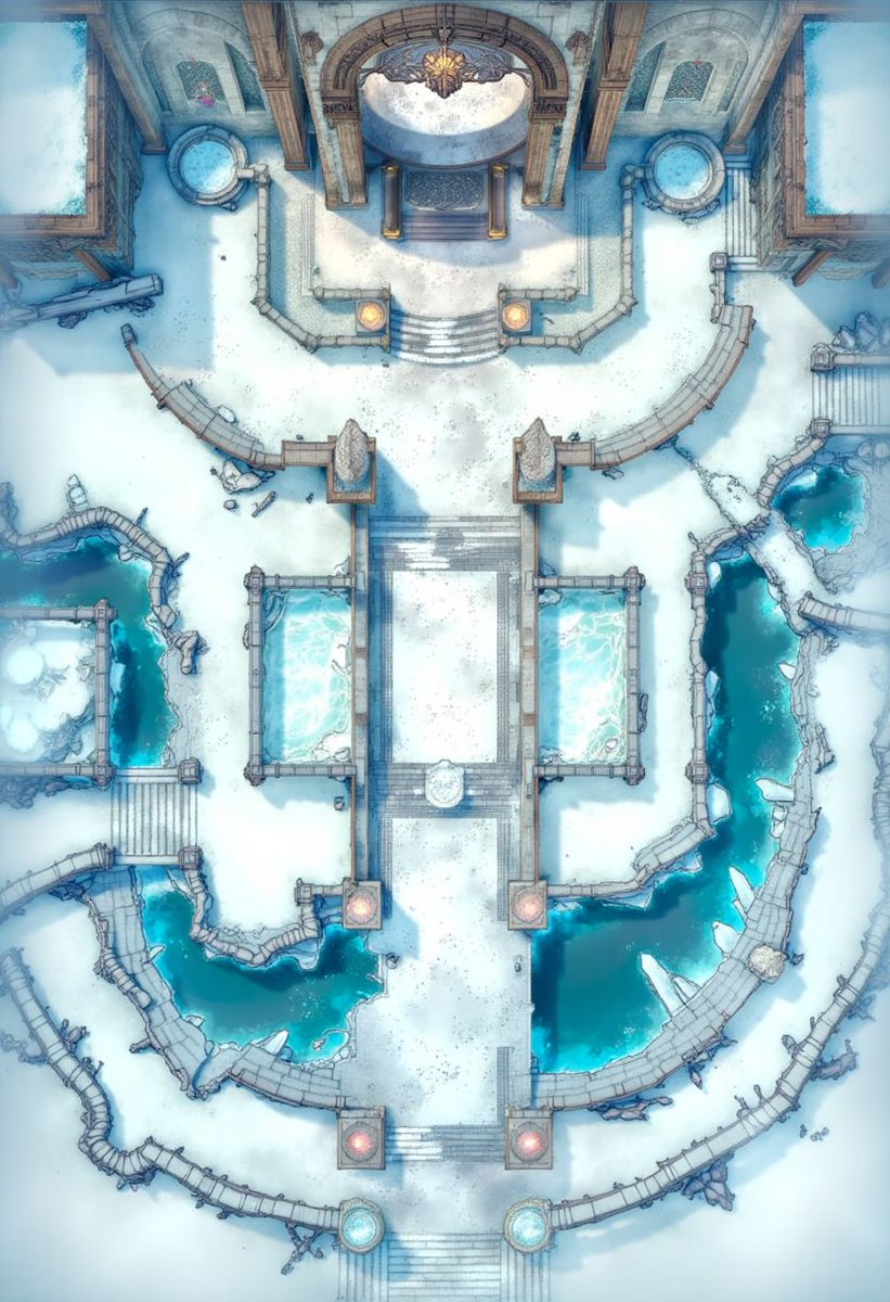 The Frozen Citadel Courtyard! ❄️

Icy waters guard this ancient stronghold . 

#dnd #dnd5e #ttrpg #dungeonsanddragons #maps  #dndmap