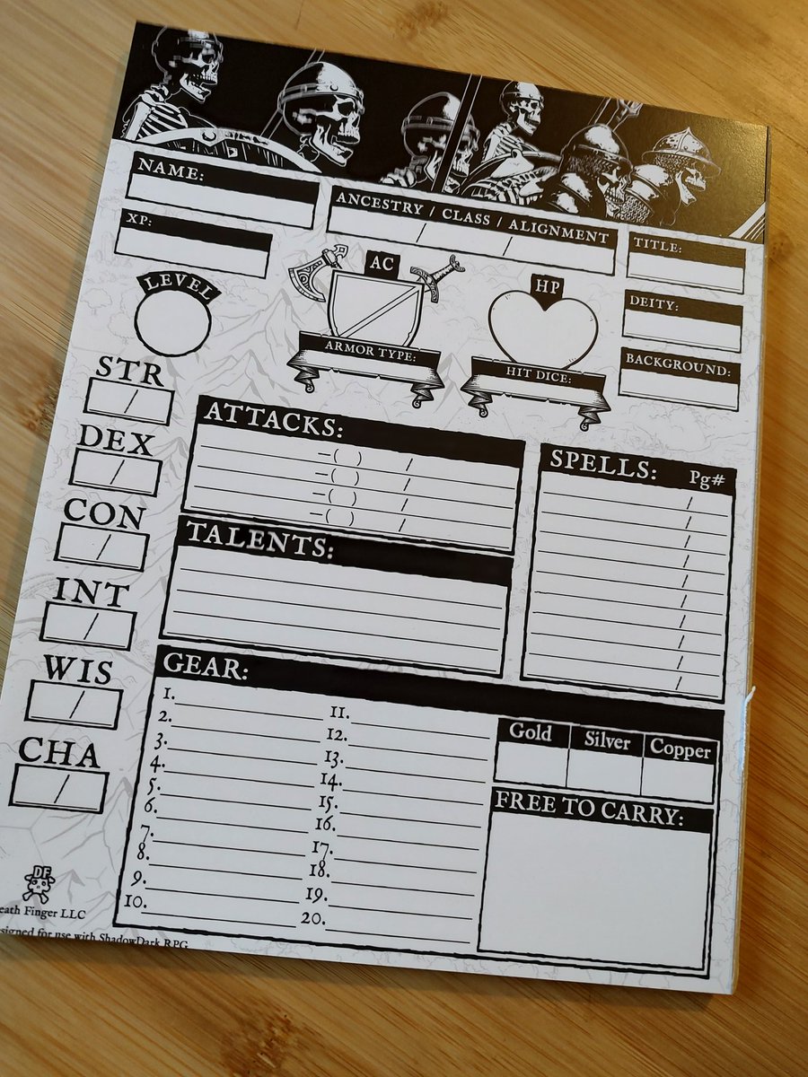 My character sheet notepad for ShadowDark RPG has been out for some time and it's pretty popular, but it's a sticky note style pad. Which I think makes it even more usable. 

However, a number have asked for a version that's a tear-off style pad. That is finally available in my