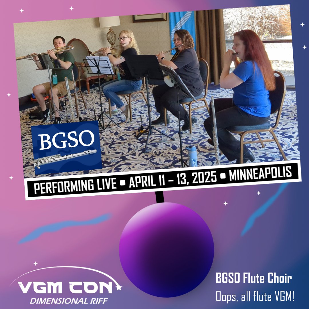 VGMCon's tweet image. If you transit the Dimensional Riff🌌 enough times, an instrument or two might go missing❓ caught in a time paradox inside the cosmic architecture of the wormhole🛸 @BaltimoreGSO Flute Choir makes the most of this💪 by performing VGM selections on all different types of flute🪈!