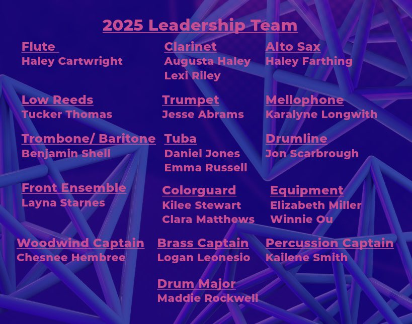 🦅 Here are the members of the Leadership Team for the 2025 Marching Band season! Congratulations to all who applied! 🦅