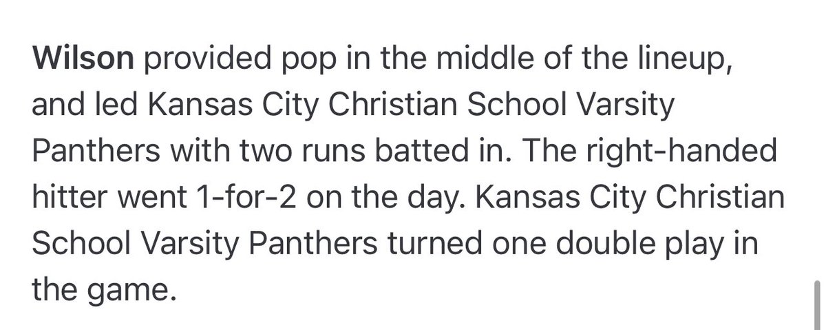 sylas wilson (@sylasw2515) on Twitter photo Hard line drive double to the right center field gap to start off the season, went 1/2 on the day with a walk. In the field I turned a DP. Pitching outing didn’t go as I wanted but dug in and struck out 6 in 4 innings. @BBUncommitted <a href="/bbconnectionInt/">Baseball Connection 🌍</a> <a href="/KCHSBall/">KC HS Baseball</a> <a href="/cthomasmitchell/">cthomasmitchell</a> Hard line drive double to the right center field gap to start off the season, went 1/2 on the day with a walk. In the field I turned a DP. Pitching outing didn’t go as I wanted but dug in and struck out 6 in 4 innings. @BBUncommitted <a href="/bbconnectionInt/">Baseball Connection 🌍</a> <a href="/KCHSBall/">KC HS Baseball</a> <a href="/cthomasmitchell/">cthomasmitchell</a>