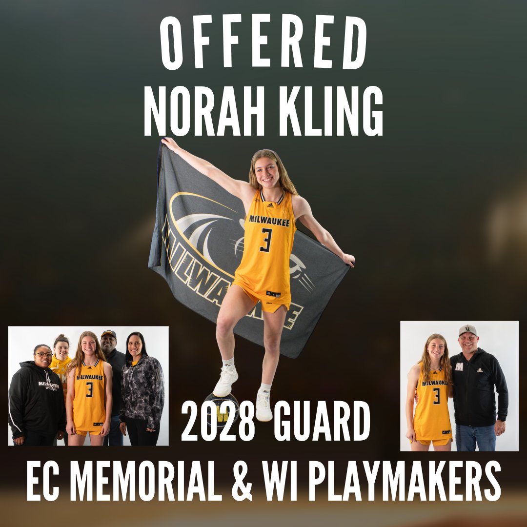 After a great visit with <a href="/KyleRechlicz/">Kyle Rechlicz</a> &amp; <a href="/MKE_WBB/">Milwaukee Women's Basketball</a>, 2028 Guard Norah Kling (EC Memorial &amp; WI Playmakers) picks up her first D1 offer!
<a href="/KlingNorah/">Norah Kling</a>
<a href="/clarkjas22/">Jason</a>
<a href="/Coach_Peplinski/">Coach Pep</a>
<a href="/OldAbeNation/">MHS Girls Basketball</a>
<a href="/NorbertDurst/">Norbert Durst</a>
<a href="/BradyJ_Peterson/">Brady Peterson🇵🇷</a>