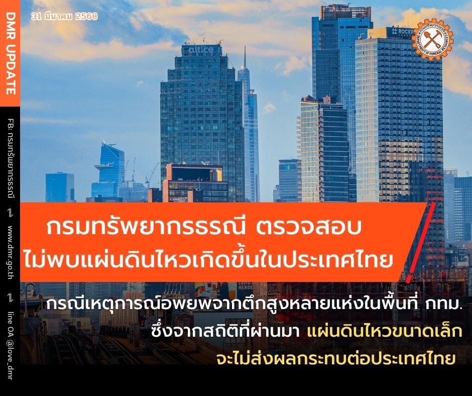 Chu_OnlineNews's tweet photo. 11.50 Update : “กรมทรัพยากรธรณี-กรมอุตุฯ” ยืนยัน “ไม่พบแผ่นดินไหวในไทย
.
จากกรณีอพยพคนออกจากตึกสูงในกทม.หลายแห่ง พบ #แผ่นดินไหว ขนาด 3.7 ซึ่งเป็นแผ่นดินไหวขนาดเล็ก ทิศตะวันออกของเมืองมัณฑะเลย์ เมียนมา 

#แผ่นดินไหวประเทศไทย
#แผ่นดินไหวกรุงเทพ
#ศูนย์ราชการแจ้งวัฒนะ
#อาฟเตอร์ช็อก https://t.co/NTJUEbiVjJ