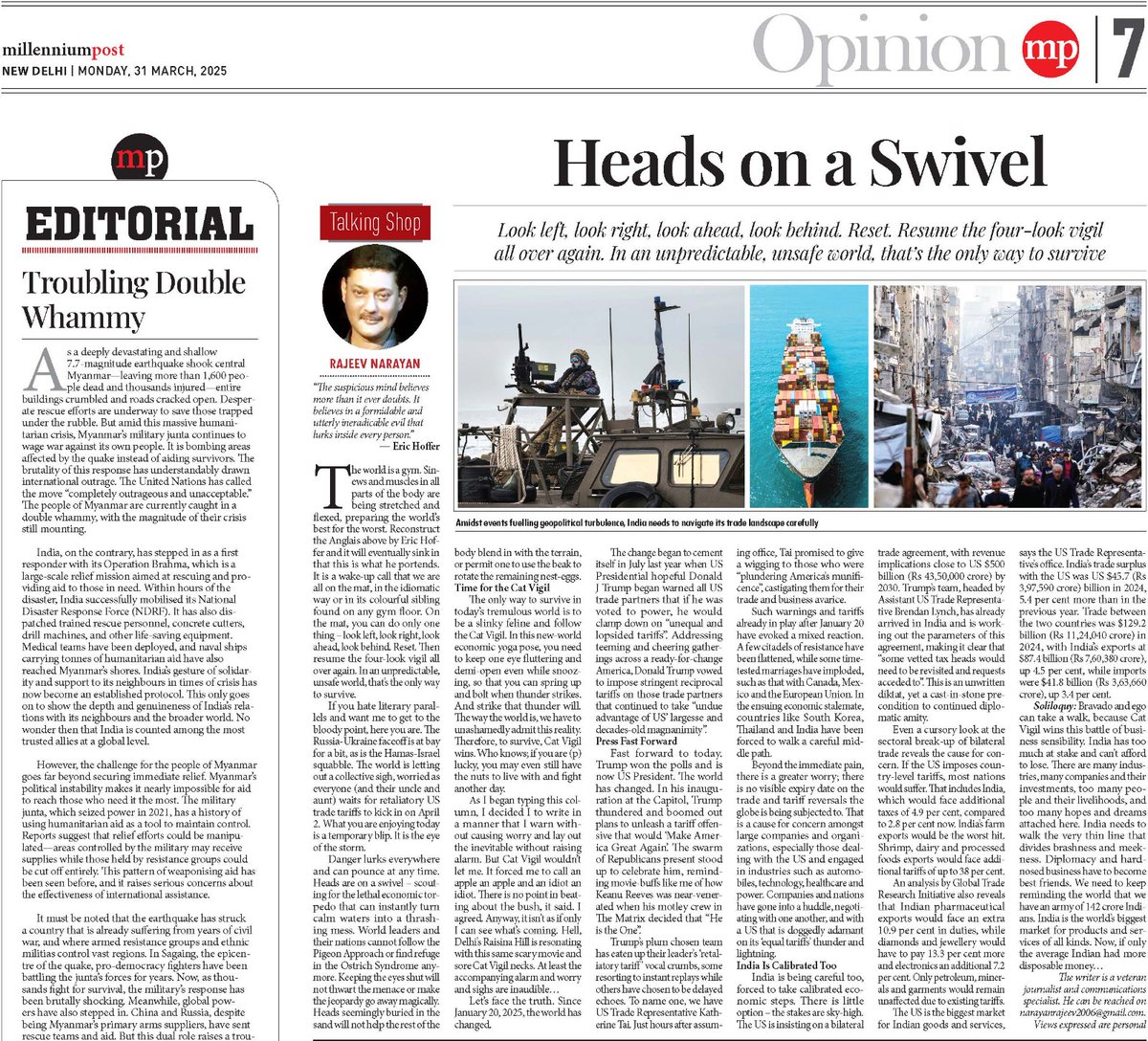 narayanrajeev's tweet image. My weekly Opinion Piece in the Millennium Post, please...