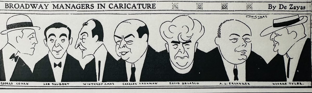 Marius de Zayas (1880-1961)
Los gerentes de Broadway en caricatura: George Cohen, Lee Shubert, Winthrop Ames, Charles Frohman, David Belasco, A. L. Erlanger y George Tyler
“The World”
Nueva York
Diciembre 13, 1913