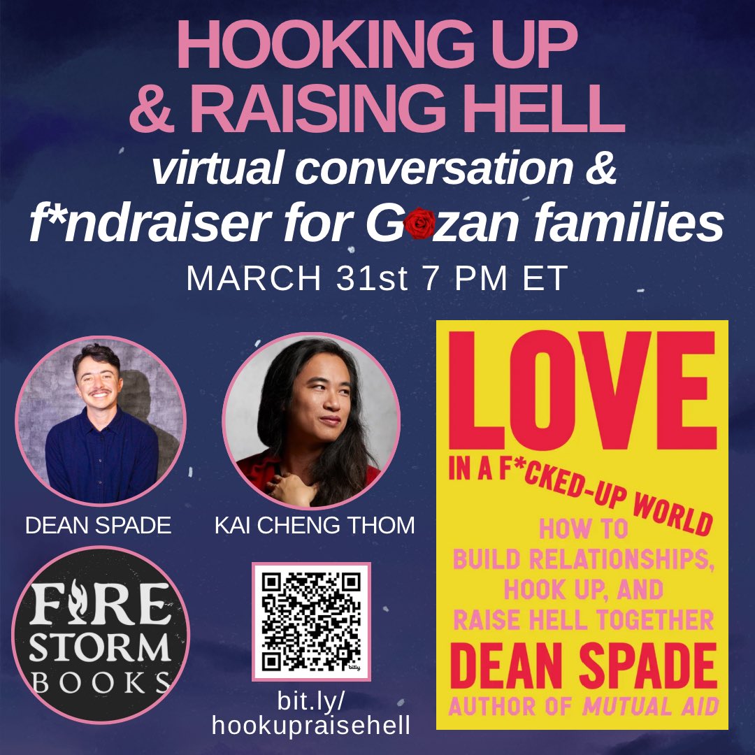 mnfams4filastin's tweet photo. Grateful to @deanspade @razorfemme &amp; Firestorm Books!

📖 Join us to discuss Dean’s book Mon 3/31 at 6pm CT or get the recording!

FREE, but donate at registration to help 4 families in Gaza survive! 

➡️ Register: https://t.co/v5EVSHCP8a
🔴 Donate NOW: https://t.co/VJQSAMP9Kr https://t.co/x85lxdsdVN