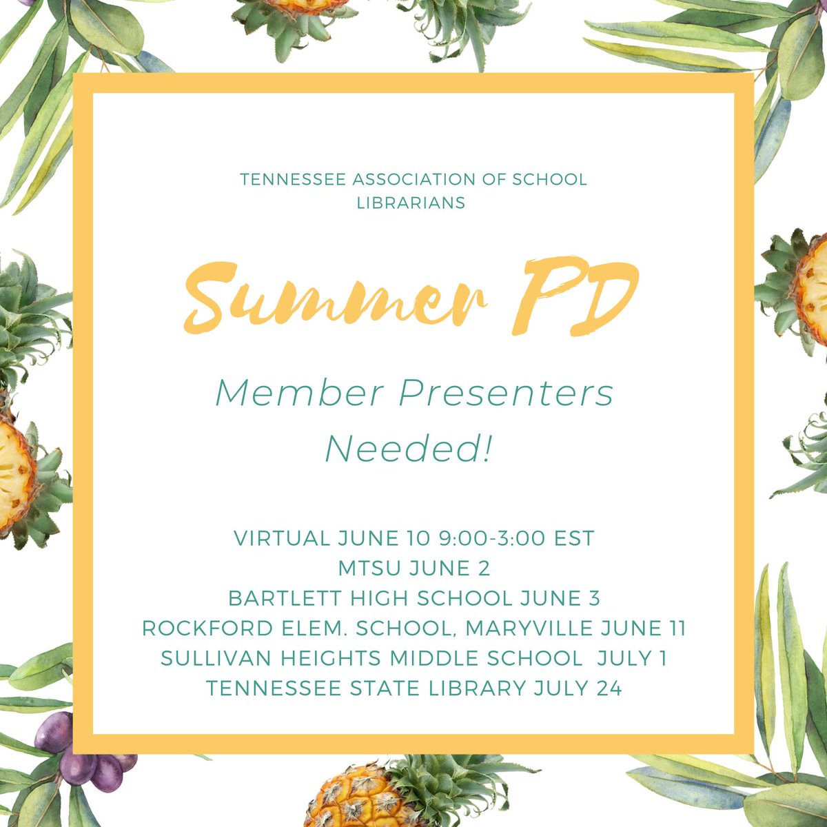 TN Librarians! Please join us this summer and share all the cool things you do!  forms.gle/K5dNpdHxJu2aGo… #taslsummerpd