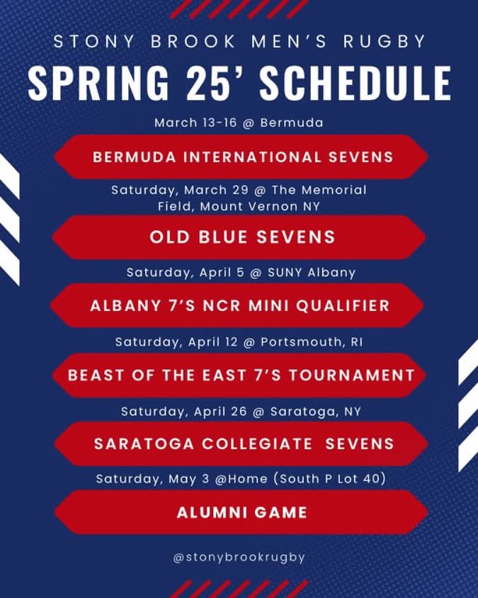 Incredibly belated schedule post but we were training our new graphics guy he did a great job (way to go Jeem). With Bermuda and Old Blue completed, you’ve got 4 more events you can catch our boys at! Can’t wait to see y’all there 😎 #stonybrook #Rugby #libertyrugby