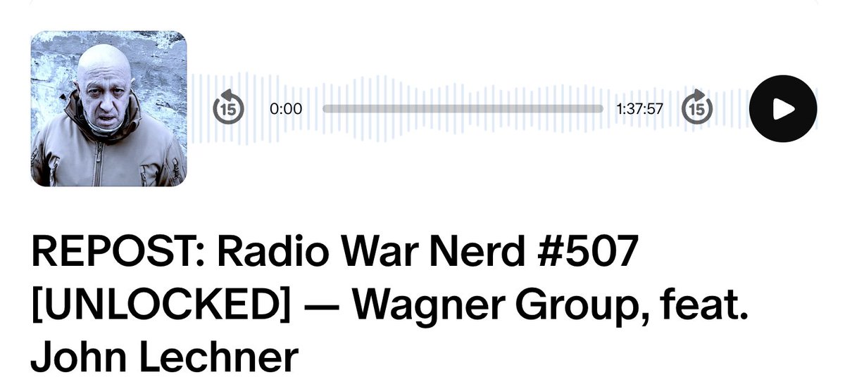 MarkAmesExiled's tweet photo. 🚨🚨FREE UNLOCKED repost of our RWN episode with @JohnLechner1 on the Wagner Group, the extraordinary rise &amp; fall of Yevgeny Prigozhin, from Petersburg to the Central African Republic, Syria to Bakhmut... 
Unlocked courtesy of the mighty Radio War Nerd Legion!
(link below) https://t.co/rHG5q8q5yD