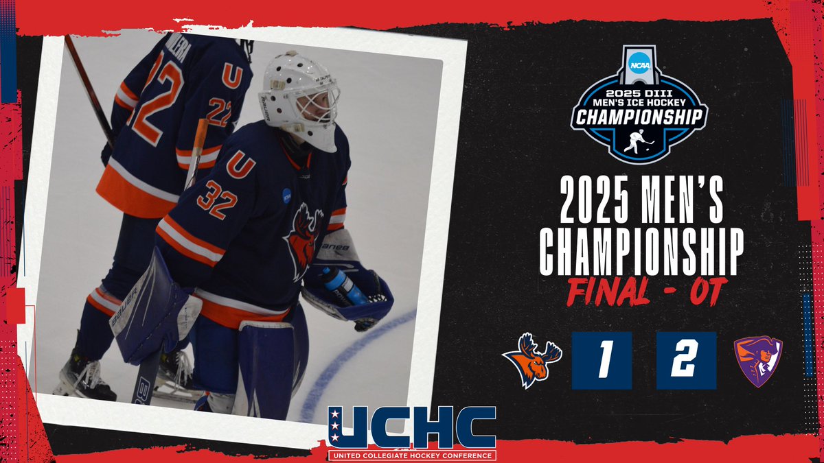 Incredible battle tonight, incredible season for @utica_pioneers @uticahockey ends with a 2-1 overtime loss to Hobart in the 2025 <a href="/NCAADIII/">NCAA Division III</a> Championship. Eric Vitale scored Utica’s goal, Ryan Piros made 44 saves. Utica finishes its tremendous 2024-25 season with 24 wins. #uchc