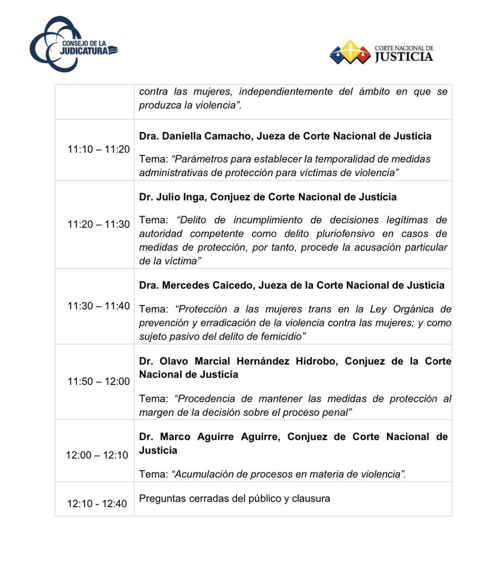 Frente a las desigualdades estructurales que las mujeres víctimas de violencia enfrentan en el acceso a la justicia @Cjudicatura y <a href="/CorteNacional/">Corte Nacional de Justicia</a> se presentarán criterios guía para una adecuada actuación judicial que respete los derechos de las mujeres en el proceso judicial 💜