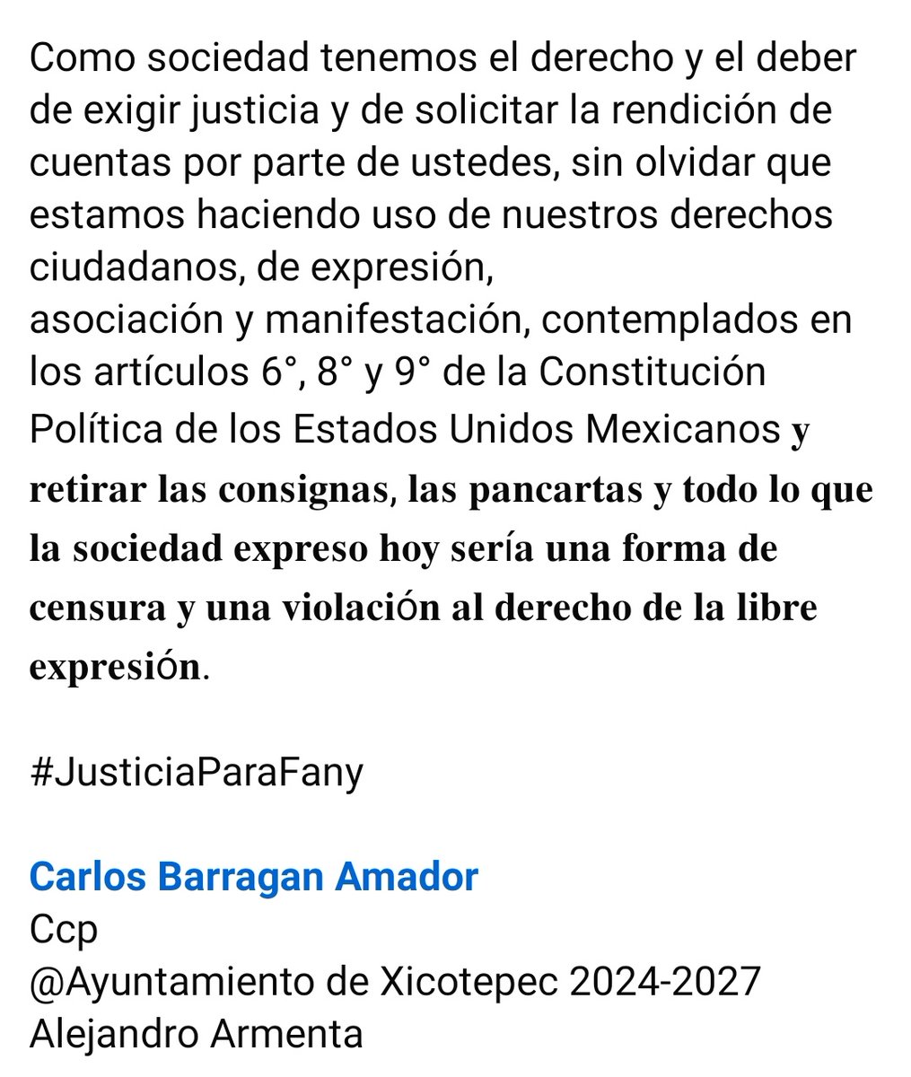 contramascaras's tweet image. 🔵La colectiva Vivas Nos Queremos Xicotepec pide al alcalde de Xicotepec de Juárez NO retirar las consignas, pancartas y demás expresiones que colocó este domingo en exigencia de justicia por el feminicidio de #Fany Señala que quitarlas es censura @armentapuebla_