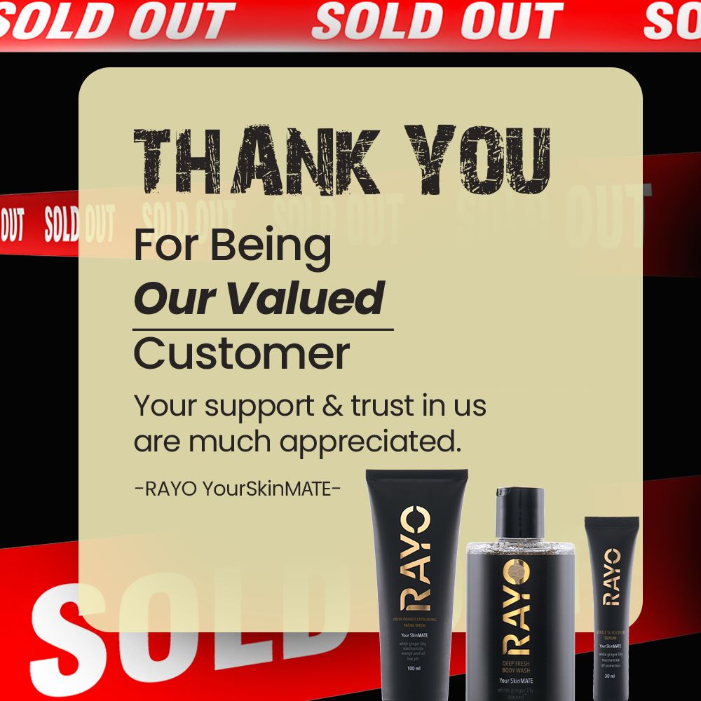 OfficialRayoid's tweet photo. MasyaAllah Tabarakallah
RAYO SOLD OUT!
(facial wash, body wash, sunscreen)

Alhamdulillaahh!
Saatnya RAYO mengucapkan banyak terima kasih dan apresiasi telah menjadi pelanggan kami. Kami berharap produk kami dapat memenuhi harapan masBRO dalam merawat kesehatan kulit pria. https://t.co/VuP7R7KZeF
